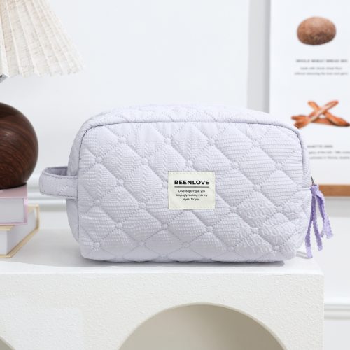 quilted cosmetic bag portable makeup pouch & toiletry organizer (purple)
