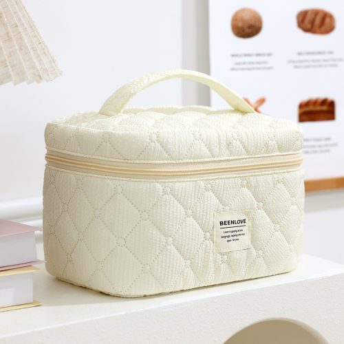 Beauty Tools quilted travel cute toiletries storage bag organizer makeup bag/pouch (beige)