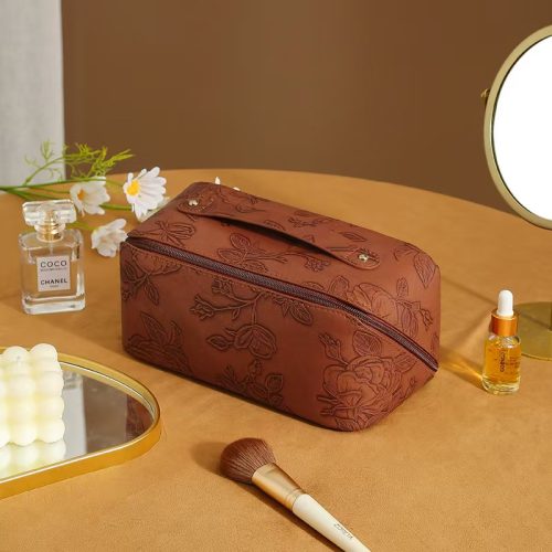 large elegant floral embossed cosmetic bag/makeup bag